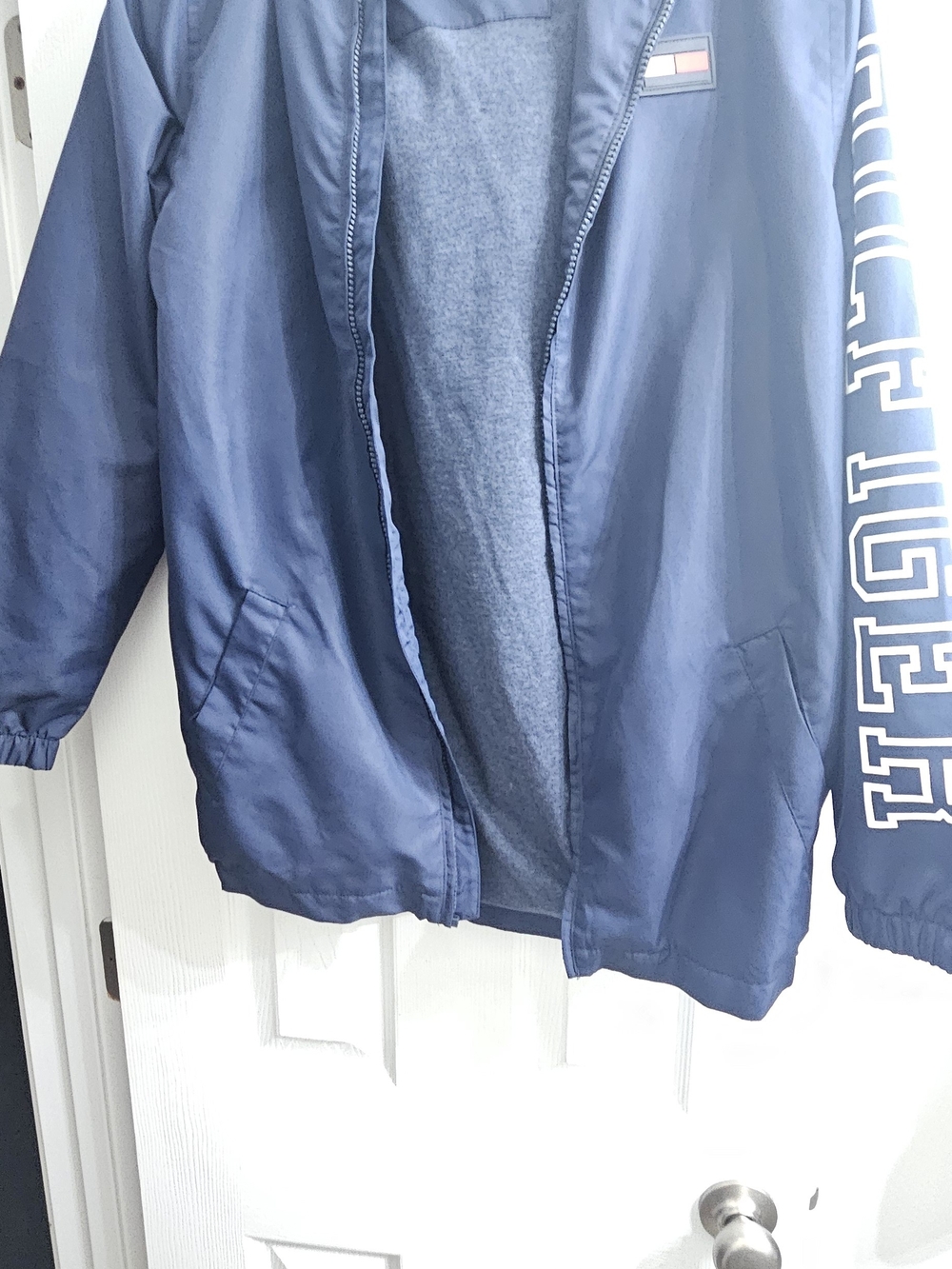 Tommy Hilfiger Kids Blue Hooded Rain Jacket with Logo Sleeve